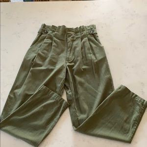 Francescas Olive Green Paper Bag Cropped Pant